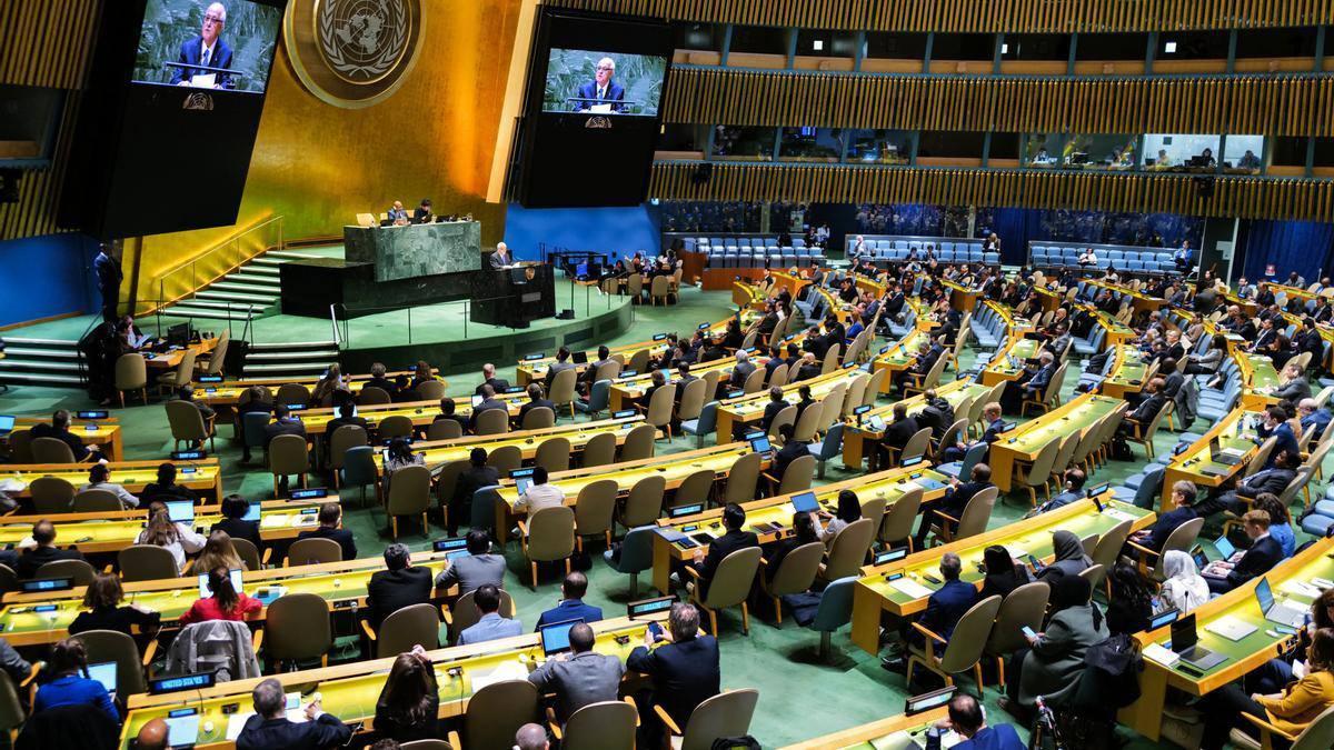 El embajador palestino en la ONU habla en la Asamblea General el pasado 10 de mayo